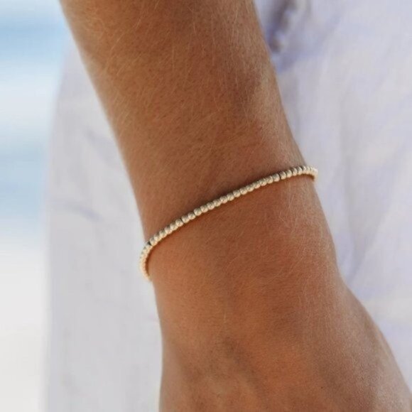 Set of 2! Waterproof Gold bead Bracelets Stretch Bracelets Non-Tarnish Gold - Picture 14 of 16